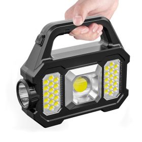 Portable Camping Fishing Multi-Modes Solar Powered USB Rechargeable Light (Color: Black A, type: Flashlights)
