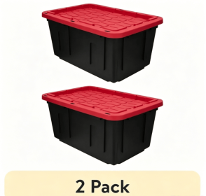 27 Gallon Large Storage Bin with Snap Lid, Black and Red, Heavy Duty Plastic Storage Container (Pack Size: 2 Pack)